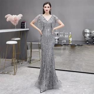 【女神婚紗禮服】高階時尚性感魚尾宴會晚禮服 PLGZ-118 1979銀灰色(頒獎禮服 晚宴服)