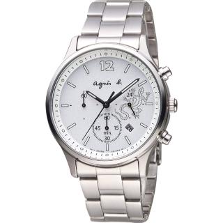 【agnes b.】巴黎城市戀人三眼計時手錶-銀/39mm 禮物 送禮 推薦(V175-0DP0S BU8010P1)