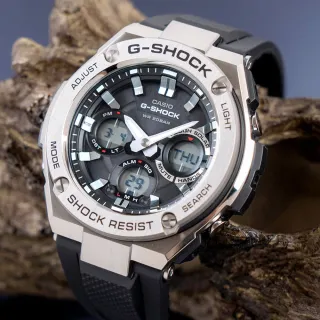 【CASIO 卡西歐】G-SHOCK 強悍太陽能雙顯運動錶-黑x銀(GST