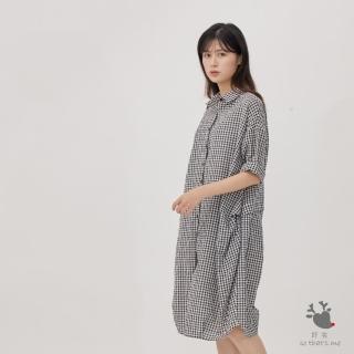 【so that’s me 好我】Nancy格紋開襟寬鬆口袋洋裝(黑格)
