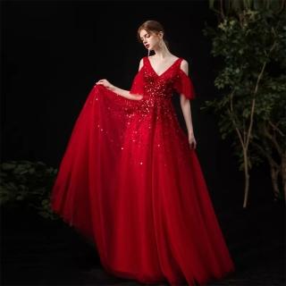 【女神婚紗禮服】高階收腰顯瘦氣質宴會晚禮服 1748大紅 1748大紅(表演禮服 新娘服)
