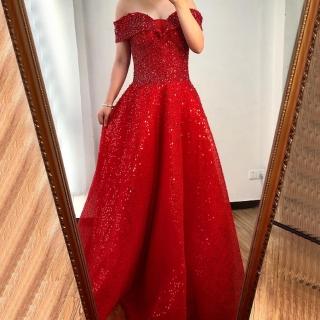 【女神婚紗禮服】極致奢華亮片時尚優雅宴會晚禮服 LA70717 紅色(婚宴服 敬酒服)