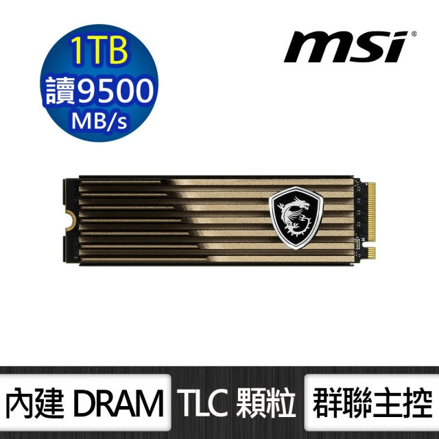 【MSI 微星】SPATIUM M570 1TB HS M.2 2280 PCIe 5.0 ssd固態硬碟 (讀 9500M/寫 8500M) *含散熱片
