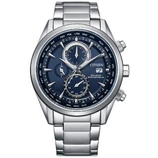 【CITIZEN 星辰】GENTS 時空旅人電波光動能男錶-藍x銀/43mm(AT8260-85L)