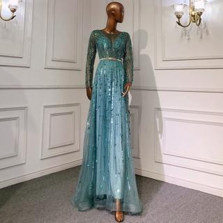 【女神婚紗禮服】極致經典風華氣質長款宴會晚禮服 LA70674 水藍色(年會主持人 酒會)