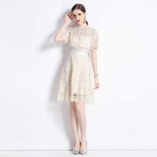 【M2M】玩美衣櫃蕾絲鏤空洋裝歐式花邊蕾絲連身裙S-2XL