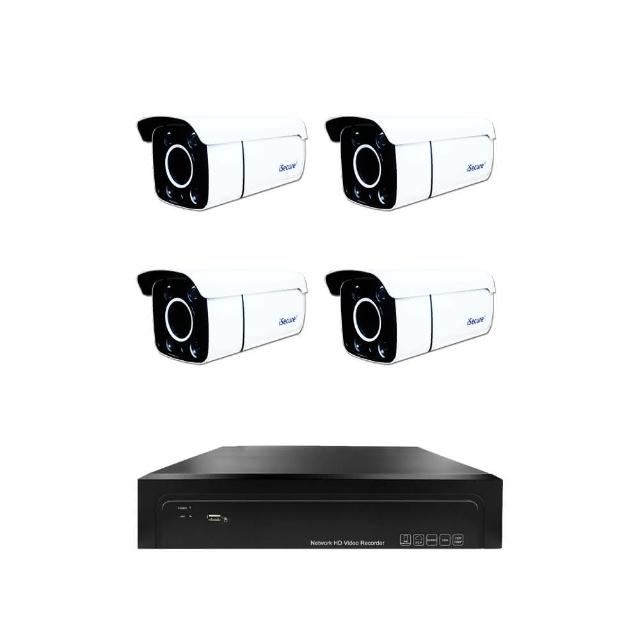 【iSecure】四路星光全彩DIY監視器基本款:一部八路 4K 監控主機+四部星光全彩 3MP 子彈型攝影機(PoE)