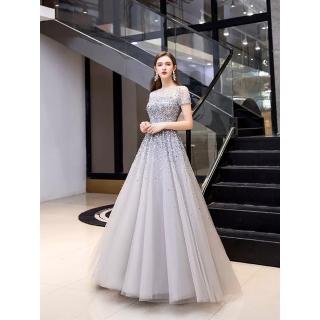 【女神婚紗禮服】高階金色法式長款宴會晚禮服 PLGZ-23 1984灰色(訂婚禮服 敬酒服)