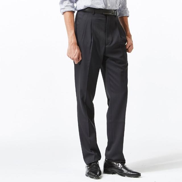 【NST Jeans】大尺碼 混紡羊毛 特務黑 男打摺西裝褲-中高腰寬版(001-7276)