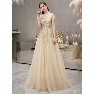 【女神婚紗禮服】高階金色法式長款宴會晚禮服 PLGZ-23 1984金色(訂婚禮服 敬酒服)