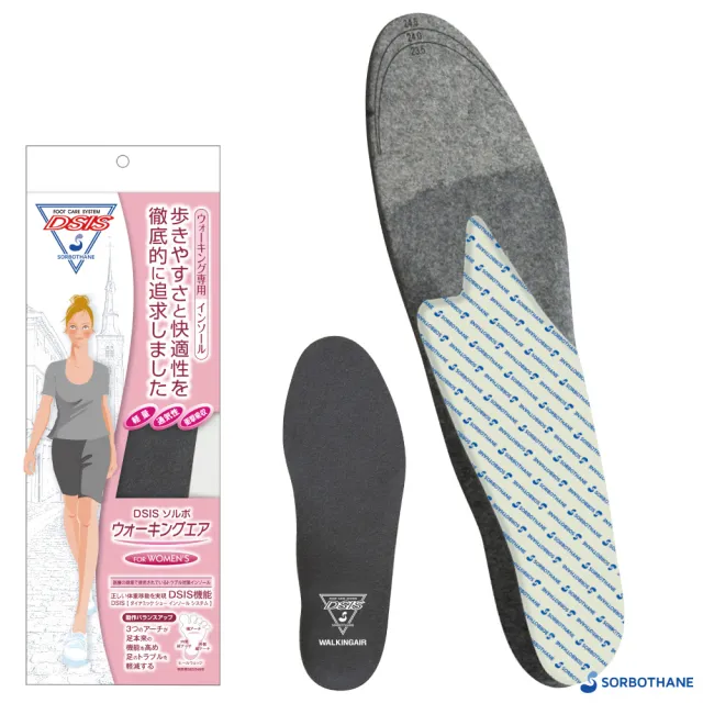 【SORBOTHANE】日本舒宜保 DSIS SORBO 女用步行氣墊鞋墊一雙入(SORBO 步行鞋墊)
