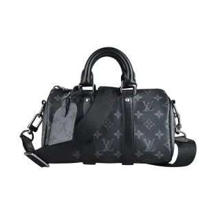 【Louis Vuitton 路易威登】KEEPALL BANDOULIERE 25經典花紋波士頓手提斜背包(灰黑)