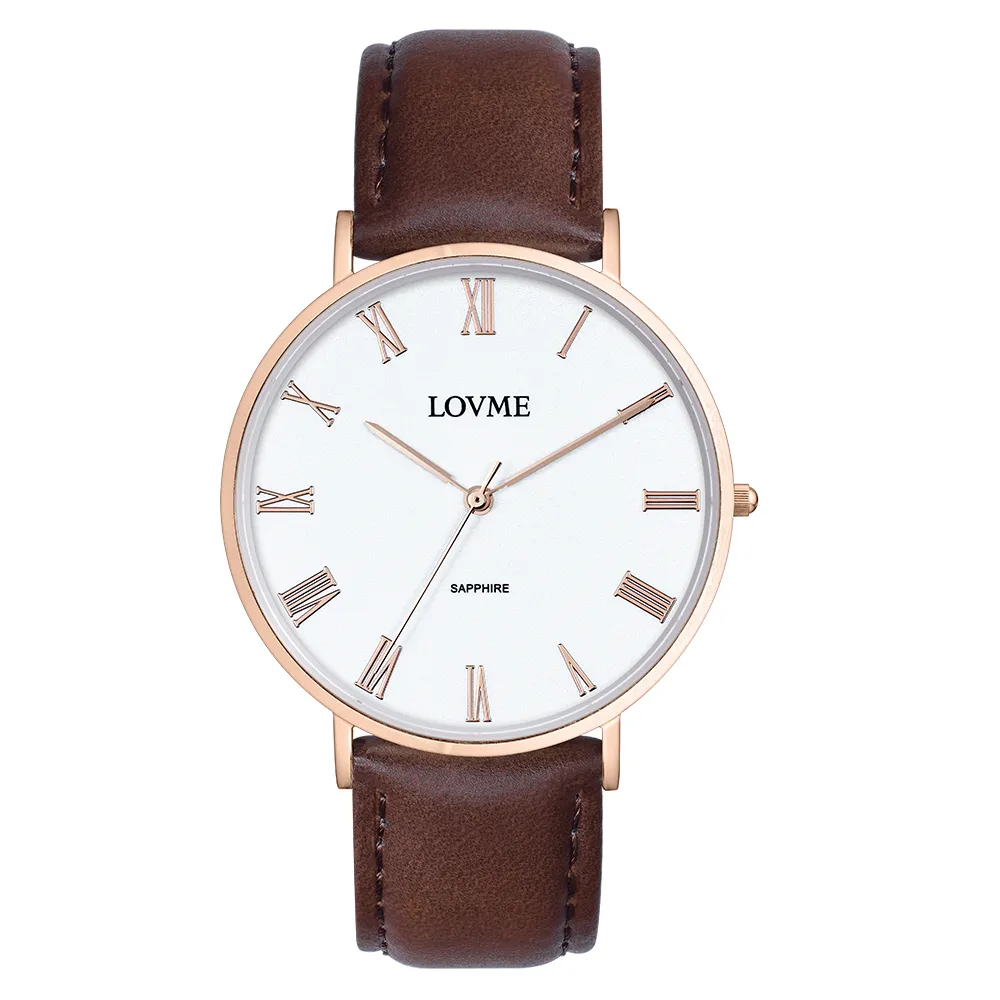 【LOVME】羅馬學院風時尚手錶-IP玫x白咖皮/41mm(VL3012M-4C-241)