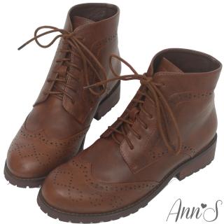 【Ann’S】英倫風-復古雕花牛津層次綁帶低跟短靴(深咖)