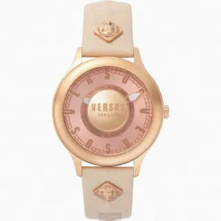 【VERSUS】VERSUS VERSACE手錶型號VV00278(粉金錶面玫瑰金錶殼米白真皮皮革錶帶款)