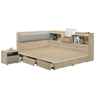 【IHouse】有木 房間4件組 雙人5尺(插座床頭+收納抽屜底+收納床邊櫃+床頭櫃)