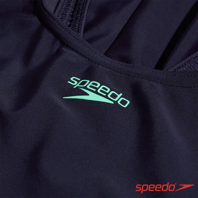 【SPEEDO】女孩 運動連身泳裝Plastisol(深藍/綠)