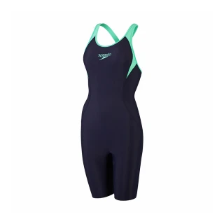 【SPEEDO】女 運動連身及膝泳裝(深藍/綠)
