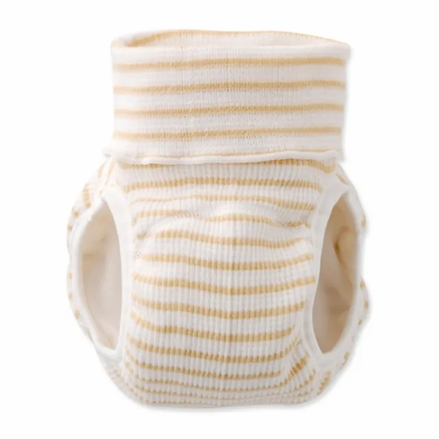 【日本 Nishiki】日本製 肚圍型/可加尿布墊保暖彈性學習褲/尿布褲 - 卡其白條紋(C4072-CO)