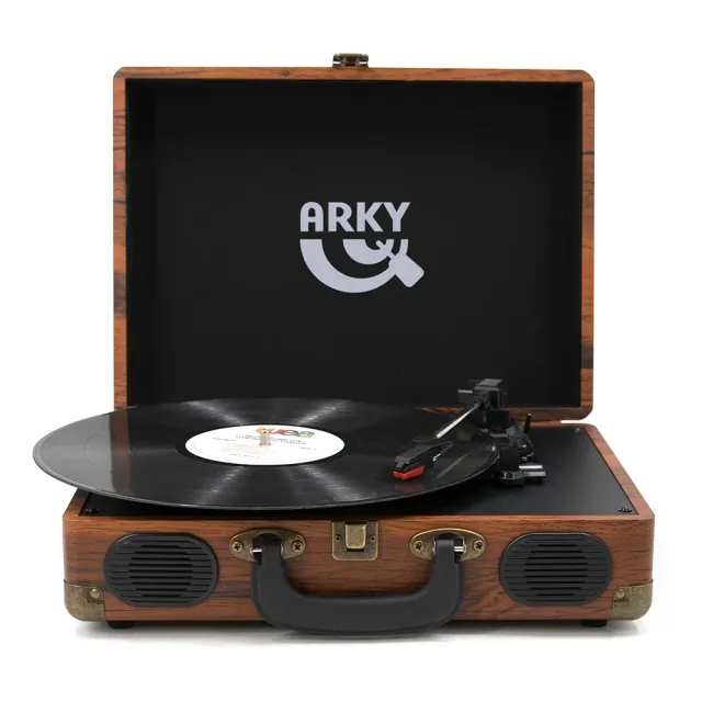 【ARKY】經典木紋復古手提箱黑膠唱機 - 懷舊棕款