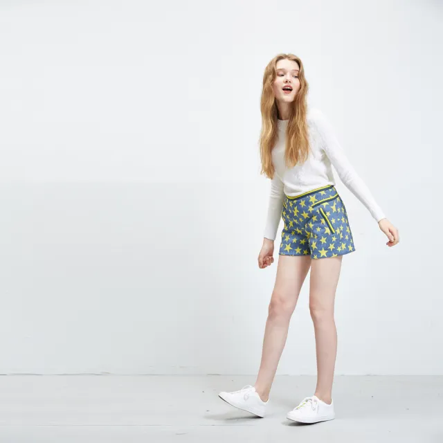 【ICHE 衣哲】星星合身牛仔單寧短褲