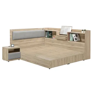 【IHouse】有木 房間4件組 雙人5尺(插座床頭+6分底+收納床邊櫃+床頭櫃)
