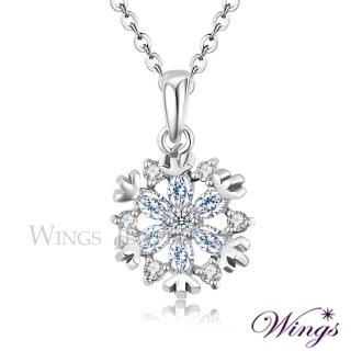 【WINGS】幸福雪花 精鍍白K金璀璨方晶鋯石擬真鑽項鍊(禮盒 禮物 送禮 質感 清新 母親節)