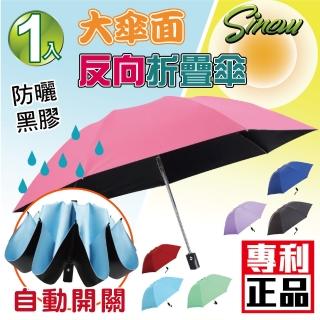 【sinew】臺灣專利 黑膠抗UV無敵防曬 防風大傘面 自動反向傘-平柄輕巧款(車用 三折疊摺疊傘 晴雨傘)