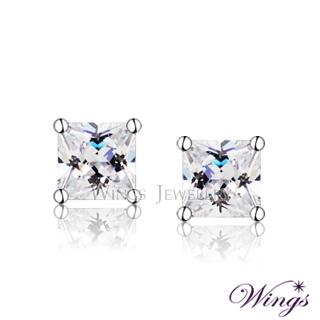 【WINGS】耳環 經典方鑽款 精鍍白K金 方晶鋯石美鑽耳環