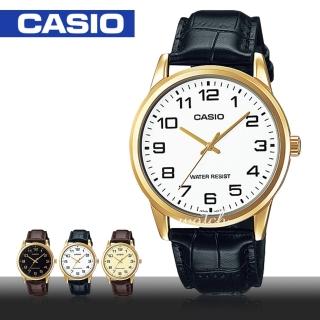 【CASIO 卡西歐】型男必備 簡單大方 皮革錶帶 生活防水 礦物玻璃 男錶(MTP-V001GL)
