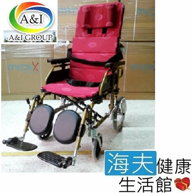【海夫健康生活館】安愛 機械式輪椅 未滅菌 康復 紅提1611 P鋁躺輪椅 16吋
