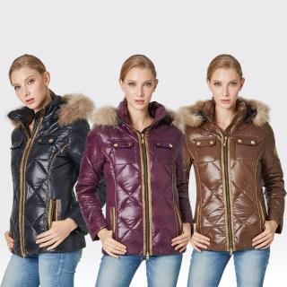 【SAMLIX山力士】JIS90%女歐風時尚防潑水羽絨外套#37812(咖啡.黑色.紫色)