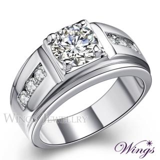 【WINGS】八心八箭 戒指 貴族風範 經典方晶鋯石擬真鑽戒(送禮 飾品 禮盒 質感 結婚 男戒 高階 情人 一克拉)