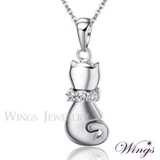 【WINGS】項鍊 甜蜜小貓 璀璨方晶鋯石精鍍白K項鍊(禮盒 送禮 細緻 日系 喵星人 質感)