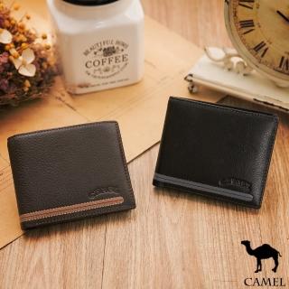 【CAMEL】母親節禮物 爵品絲印款牛皮8卡2照短夾-共2色