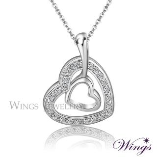 【WINGS】項鍊 愛戀同心 璀璨方晶鋯石擬真鑽項鍊(禮盒 送禮 輕奢 高級 經典 母親節 禮物 華麗 心型)