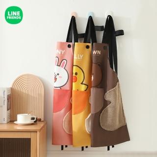 【LINE FRIENDS】熊大莎莉兔兔防水防汙可擦手工作圍裙_1入(廚房圍裙)