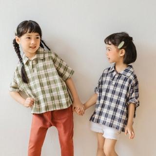 【OB 嚴選】純棉格紋半開襟翻領襯衫上衣童裝 《QA1705》