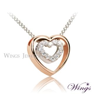 【WINGS】雙心奇緣 甜美日系 璀璨方晶鋯石項鍊(禮盒 送禮 輕奢 高階 質感 母親節 禮物 華麗 心型)