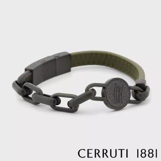 【Cerruti 1881】經典不鏽鋼皮革手環(CB6204 墨綠色)
