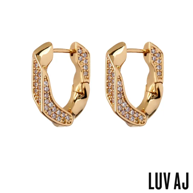 【LUV AJ】好萊塢潮牌 鑲鑽金色古巴鎖扣耳環 PAVE CUBAN LINK HOOPS(鎖扣耳環)