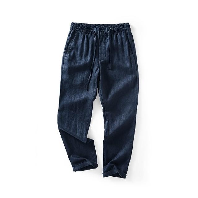 【米蘭精品】現貨+預購 休閒褲亞麻長褲(寬鬆直筒九分男褲子2色74ex11)