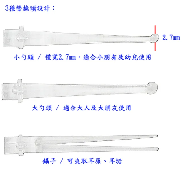 【月陽】超值2入3頭多功能LED耳扒鑷子耳勺手電筒(XY3188)