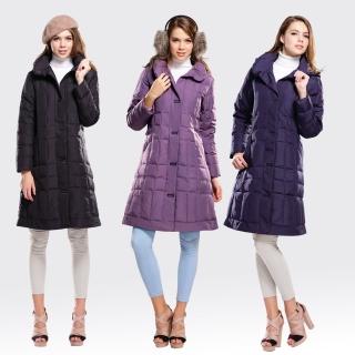 【SAMLIX山力士】JIS90%女防潑水羽絨保暖外套大衣#1065(淺紫.黑色.深紫)