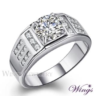 【WINGS】八心八箭 戒指王者再臨 璀璨方晶鋯石鑽戒 男戒(送禮 飾品 禮盒 輕奢 質感 擬真鑽 貴氣 質感 婚戒)