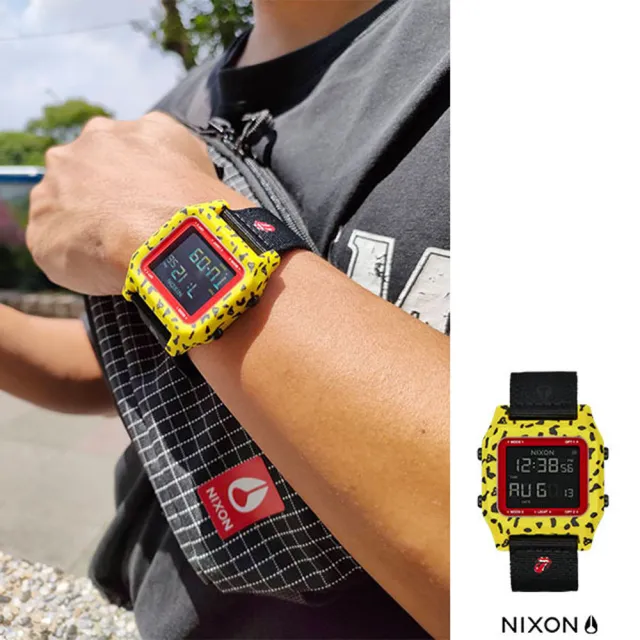 【NIXON】滾石樂團 限量聯名款 STAPLE x ROLLING STONES 潮流電子腕錶-黑X黃(A1358-887)