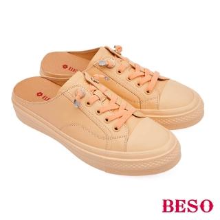 【A.S.O 阿瘦集團】BESO 質感牛皮圓楦直套休閒穆勒鞋(螢光橘)