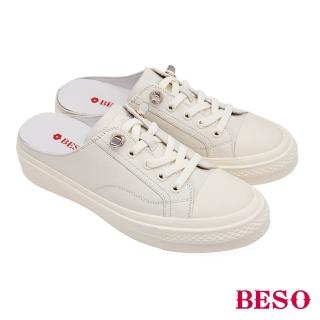 【A.S.O 阿瘦集團】BESO 質感牛皮圓楦直套休閒穆勒鞋(米白色)