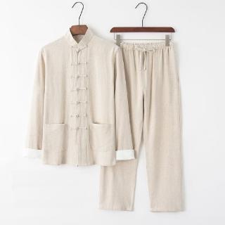 【巴黎精品】現貨+預購 新中式 唐裝漢服套裝兩件套(中國風亞麻長袖復古長褲男套裝9色a1bx8)