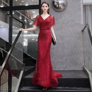 【女神婚紗禮服】高階精美縫珠夢幻優雅魚尾宴會晚禮服 PLGZ-132(訂婚禮服 晚宴服)